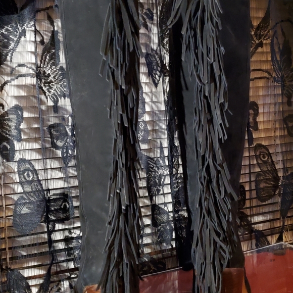 GIANNI BINI KNEE HIGH BOOTS, WITH BACK FRINGE, SUEDE, BLACK, BEAUTIFUL,SIZE 11 - Picture 3 of 14